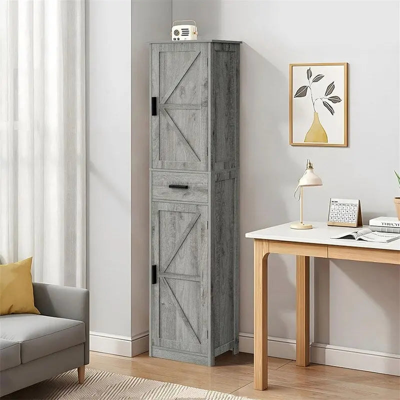 Tall Bathroom Storage Cabinet with 2 Doors and Drawer