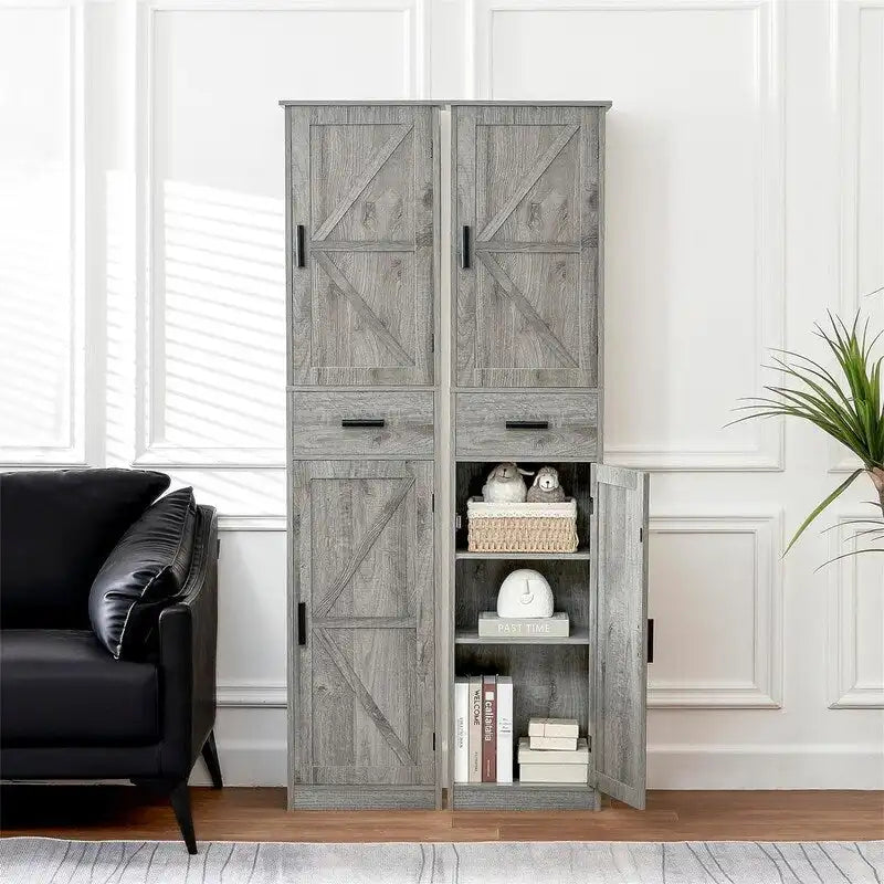 Tall Bathroom Storage Cabinet with 2 Doors and Drawer