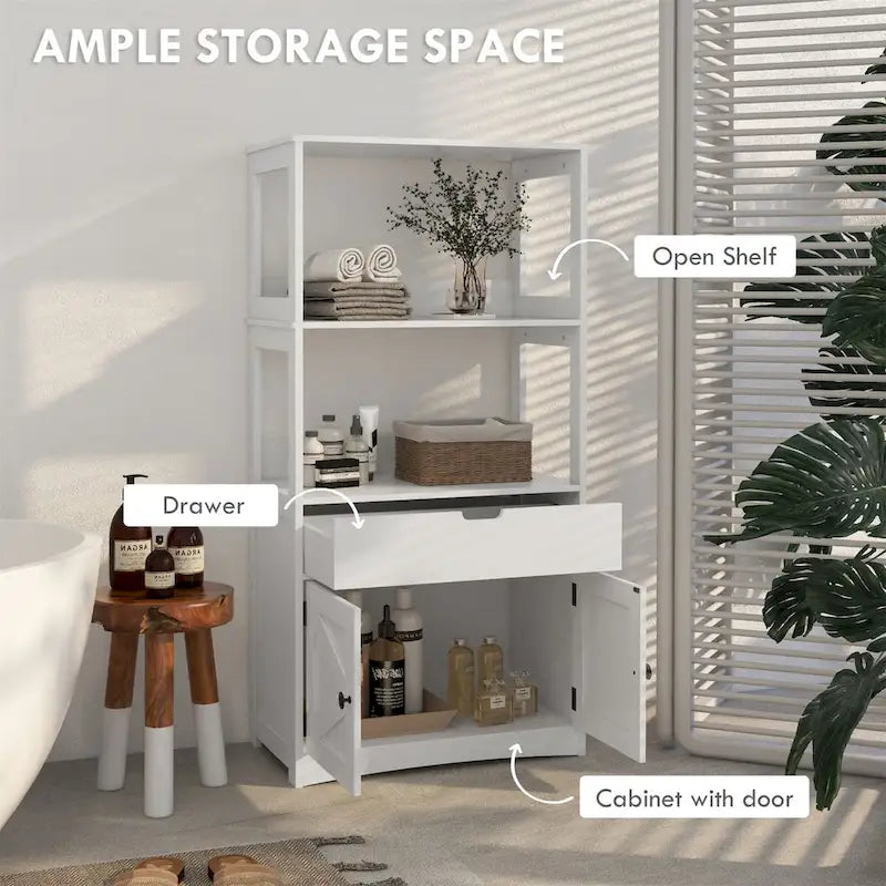 Farmhouse Bathroom Storage Cabinet with Shelves and Drawer