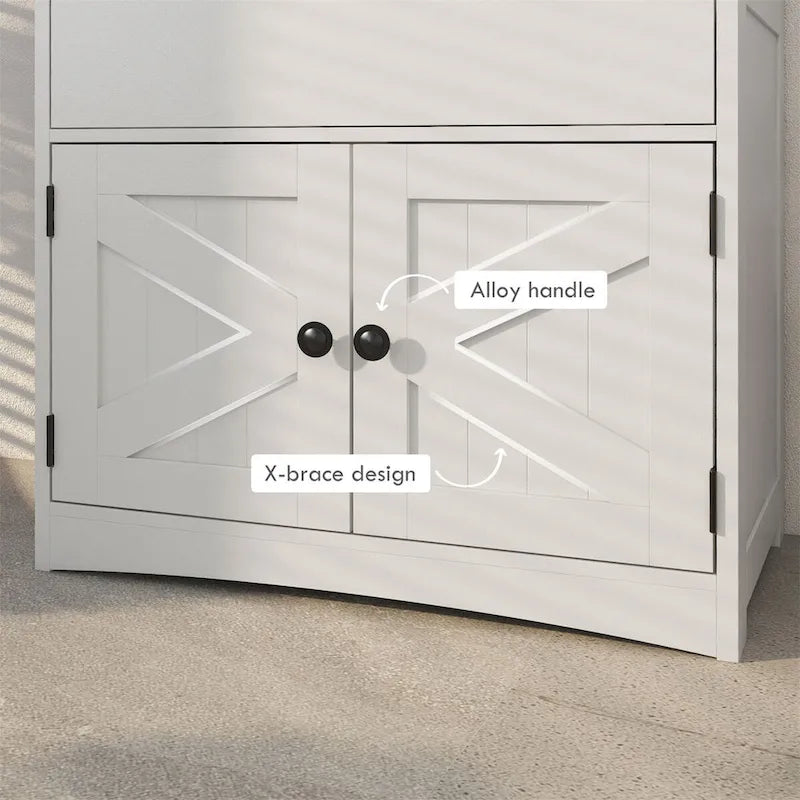 Farmhouse Bathroom Storage Cabinet with Shelves and Drawer