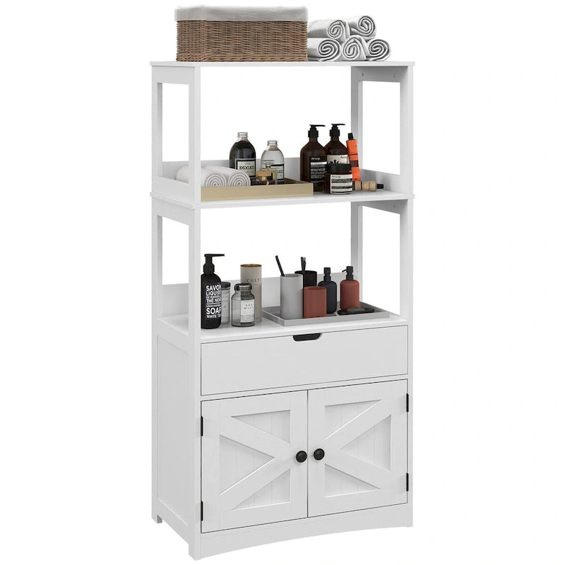 Farmhouse Bathroom Storage Cabinet with Shelves and Drawer