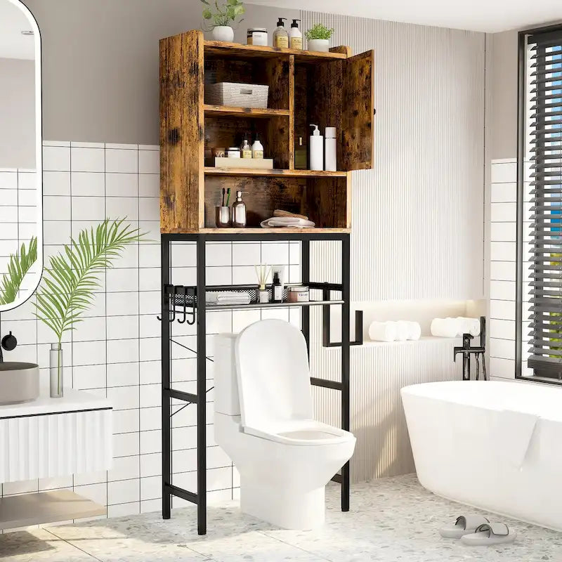 Over-the-Toilet Storage Organizer with Cabinet and Adjustable Shelf