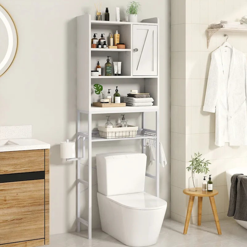 Over-the-Toilet Storage Organizer with Cabinet and Adjustable Shelf