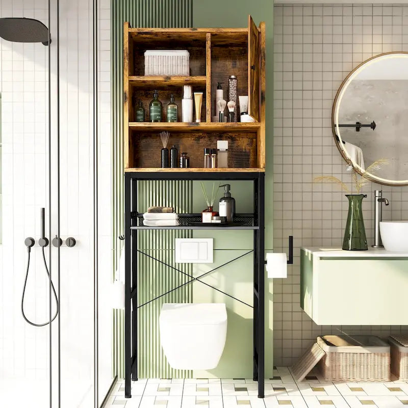Over-the-Toilet Storage Organizer with Cabinet and Adjustable Shelf