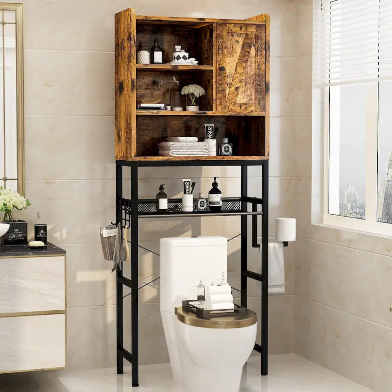 Over-the-Toilet Storage Organizer with Cabinet and Adjustable Shelf