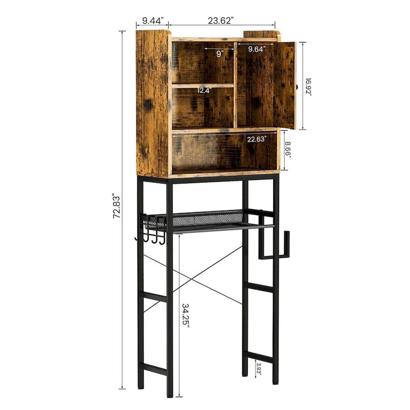 Over-the-Toilet Storage Organizer with Cabinet and Adjustable Shelf