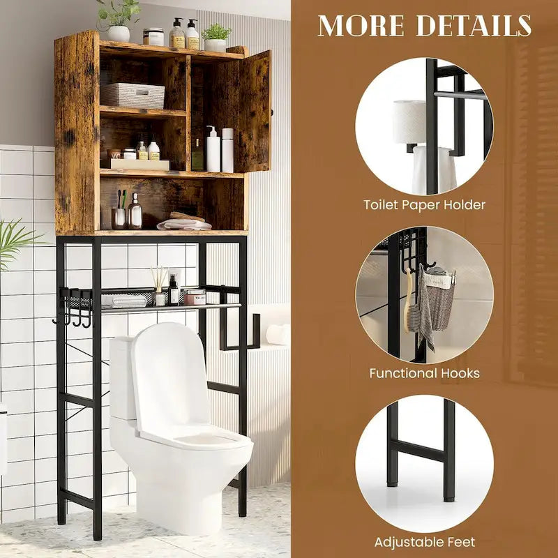 Over-the-Toilet Storage Organizer with Cabinet and Adjustable Shelf