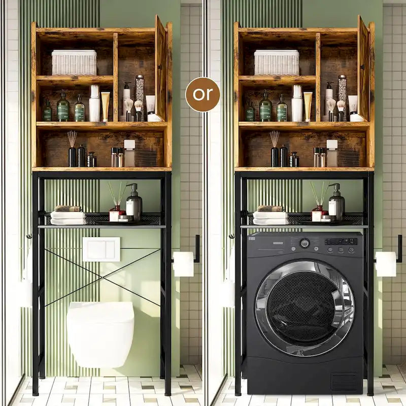 Over-the-Toilet Storage Organizer with Cabinet and Adjustable Shelf