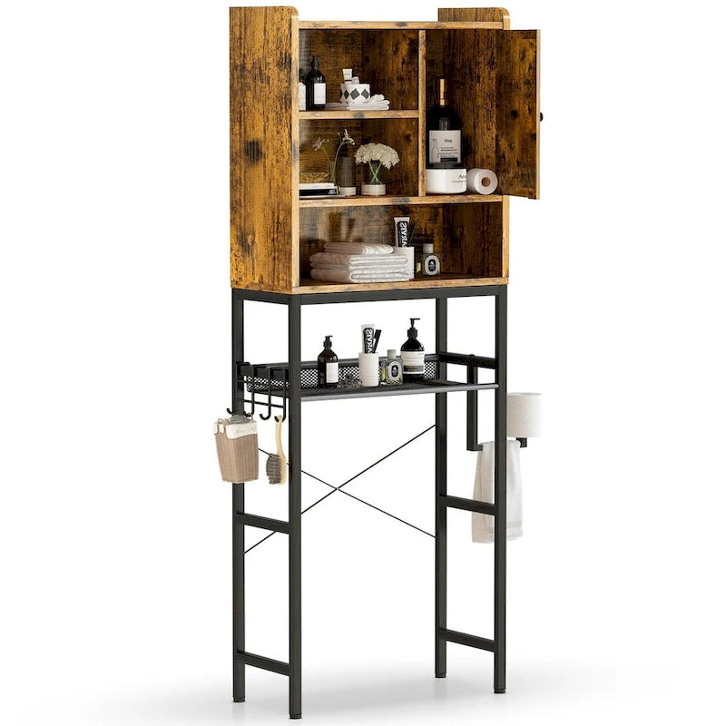 Over-the-Toilet Storage Organizer with Cabinet and Adjustable Shelf