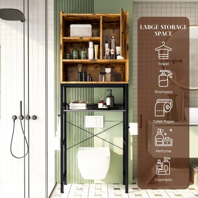 Over-the-Toilet Storage Organizer with Cabinet and Adjustable Shelf