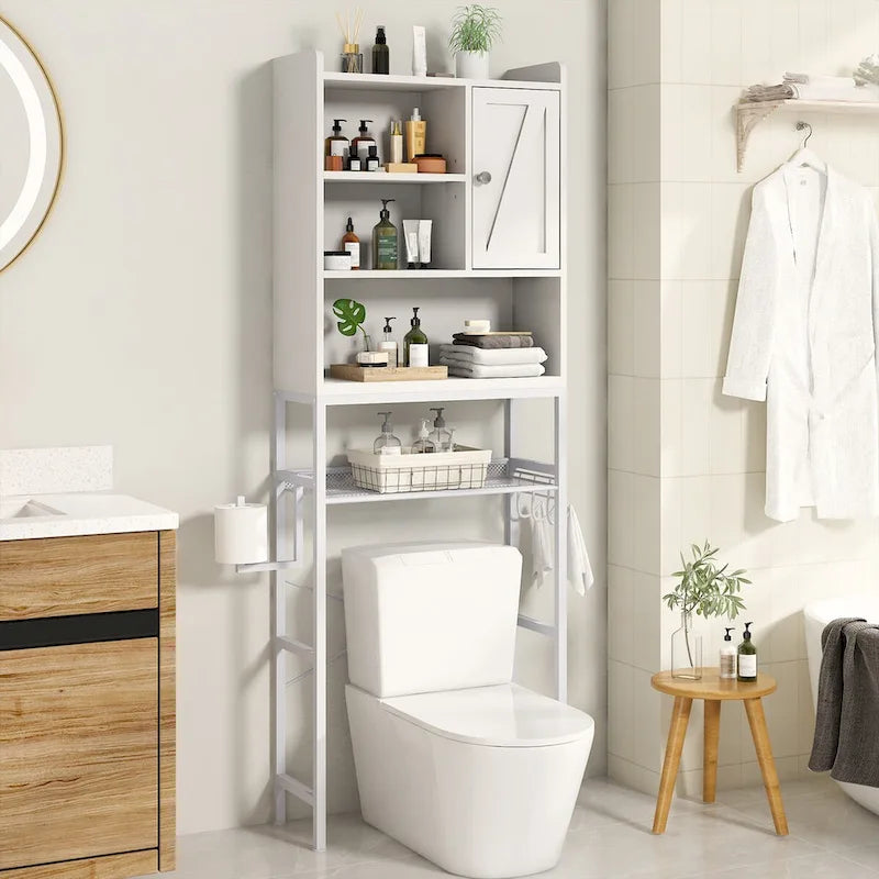 Over-the-Toilet Storage Organizer with Cabinet and Adjustable Shelf