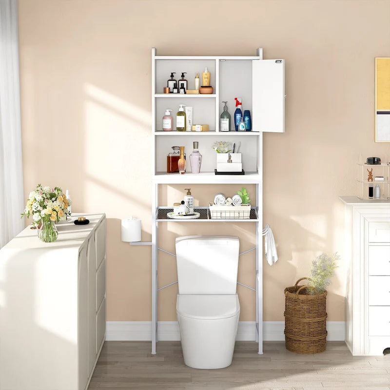 Over-the-Toilet Storage Organizer with Cabinet and Adjustable Shelf