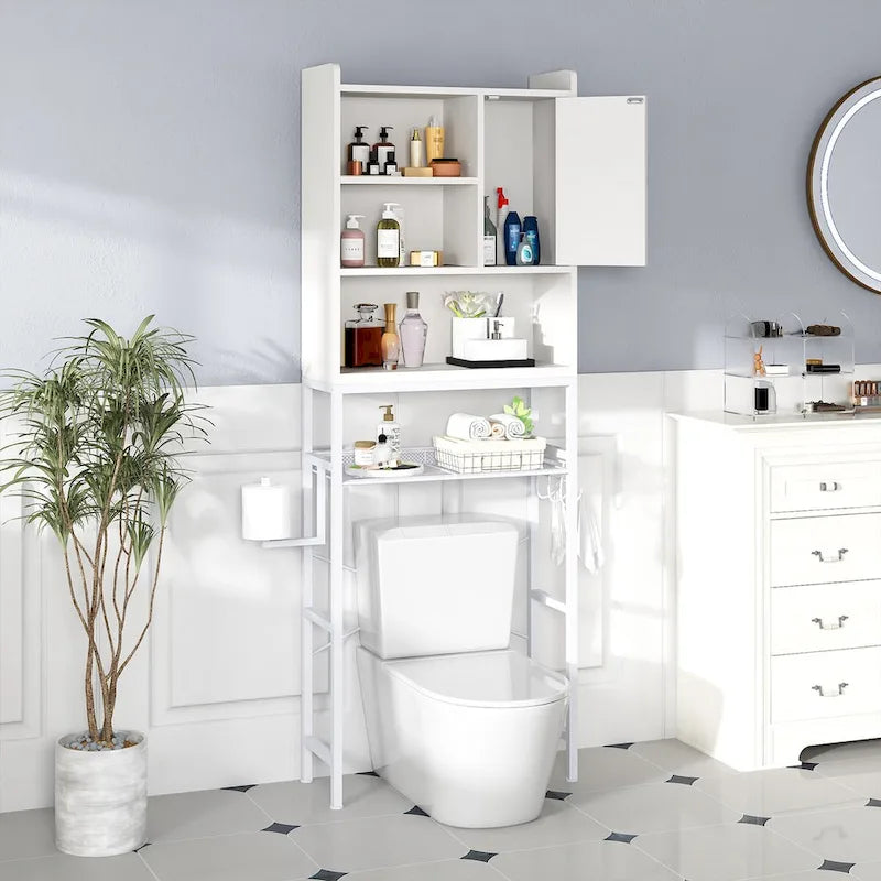 Over-the-Toilet Storage Organizer with Cabinet and Adjustable Shelf