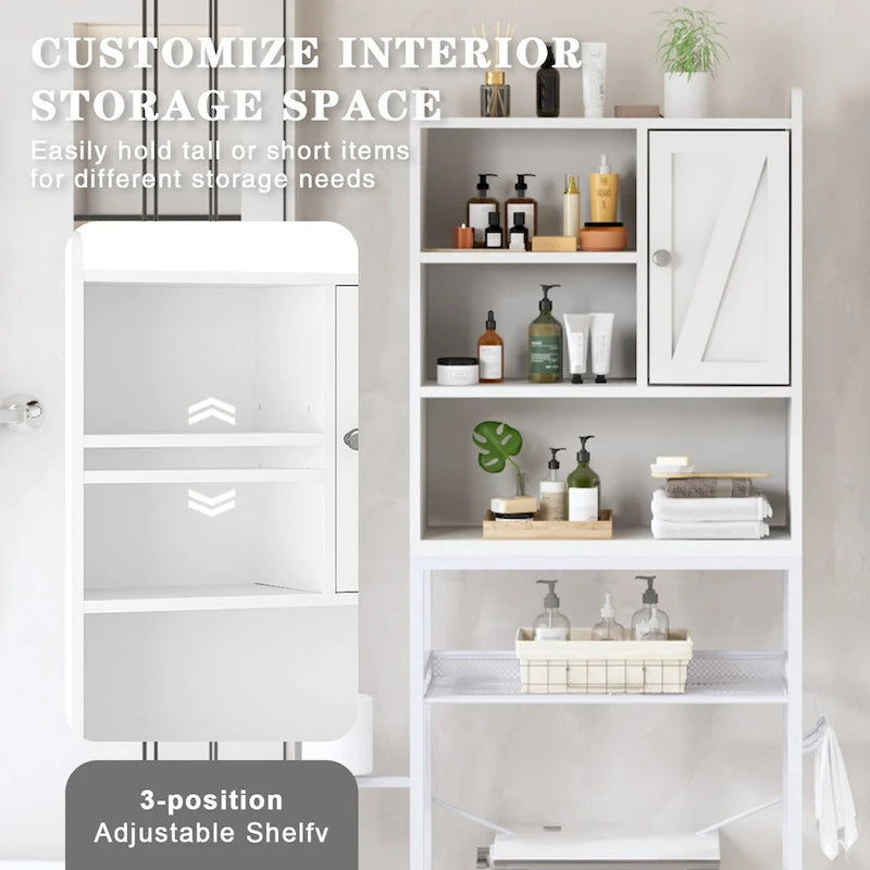 Over-the-Toilet Storage Organizer with Cabinet and Adjustable Shelf