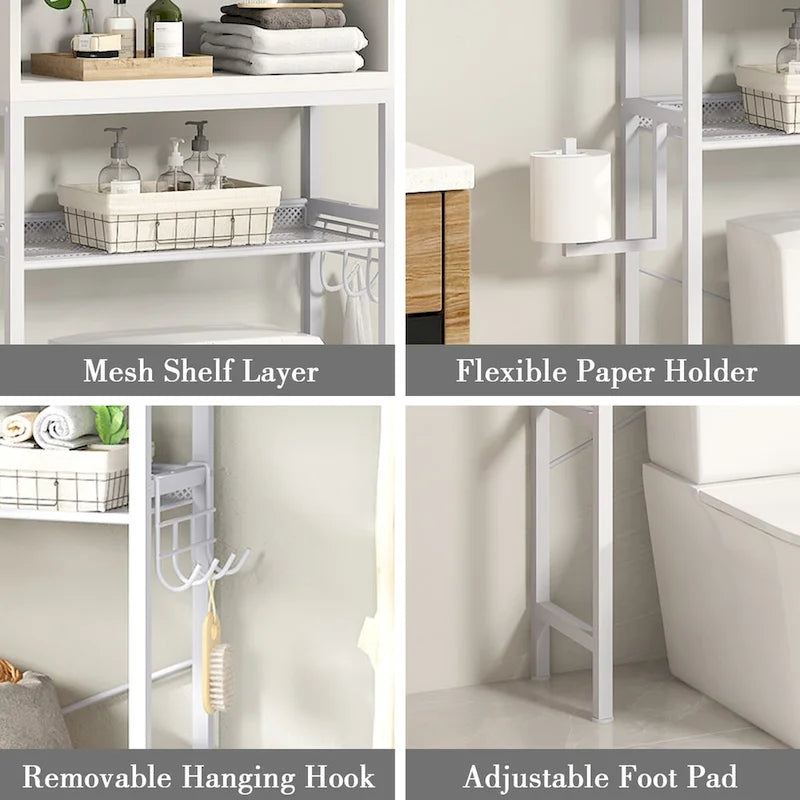 Over-the-Toilet Storage Organizer with Cabinet and Adjustable Shelf