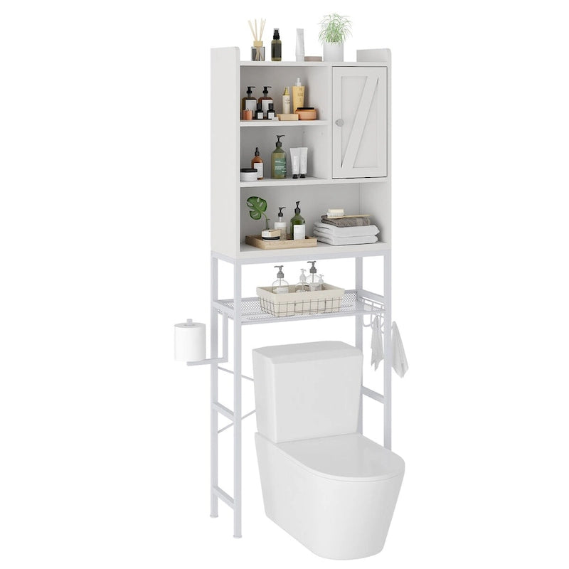 Over-the-Toilet Storage Organizer with Cabinet and Adjustable Shelf