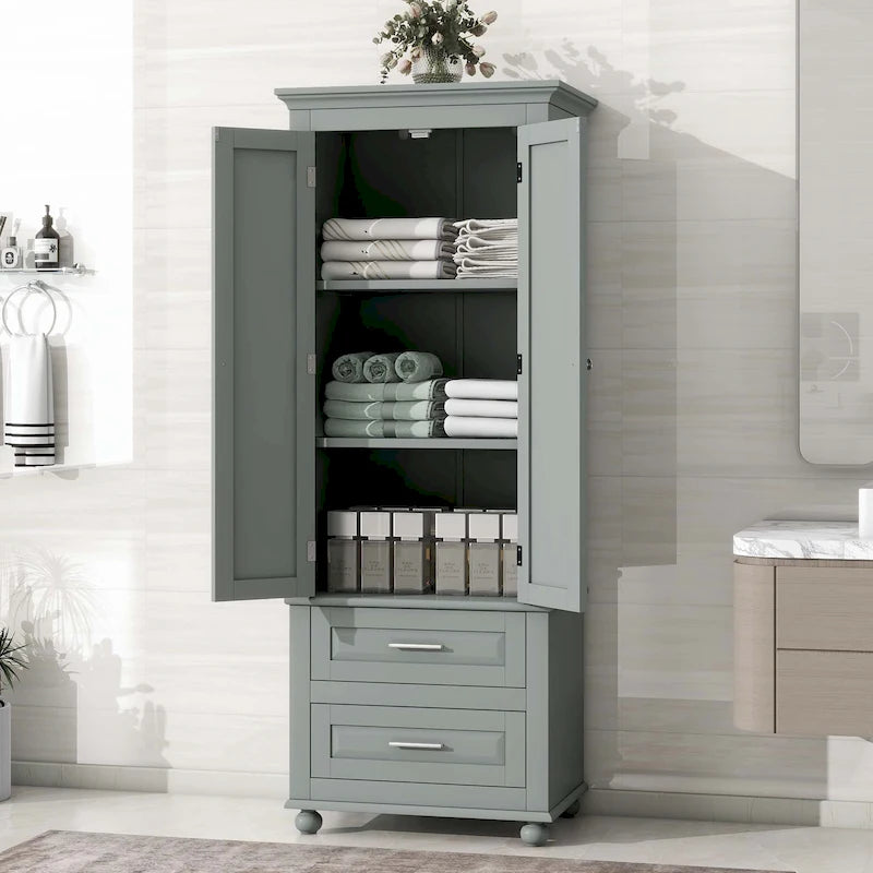 Tall Bathroom Storage Cabinet with 2 Drawers and Adjustable Shelf