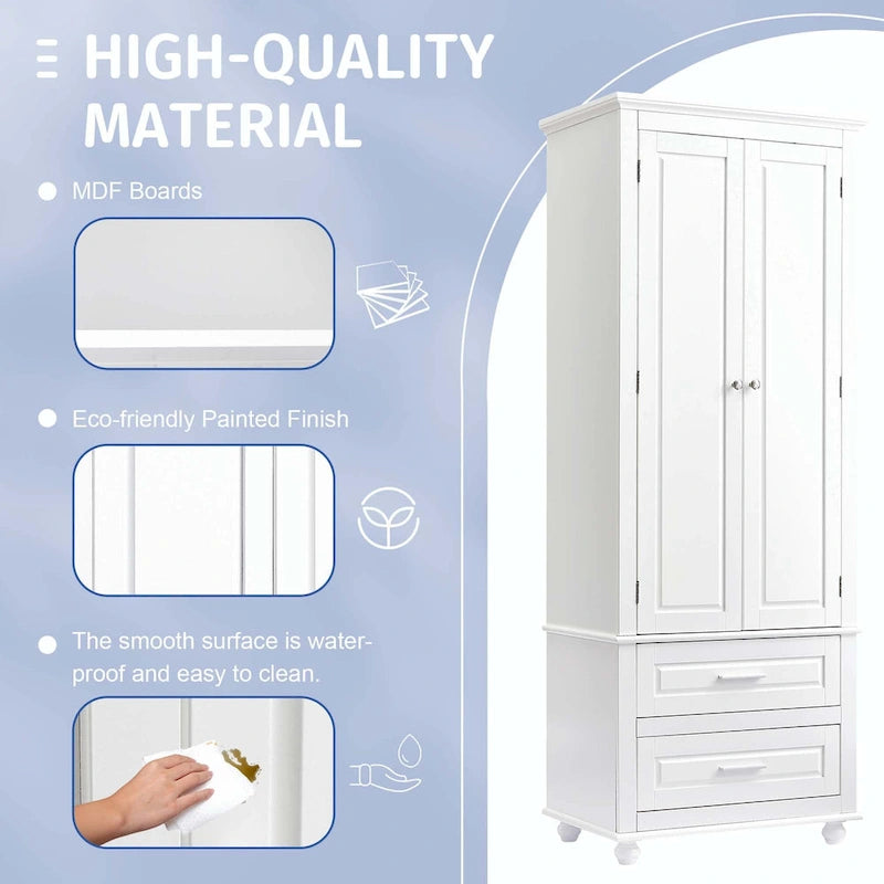 Tall Bathroom Storage Cabinet with 2 Drawers and Adjustable Shelf