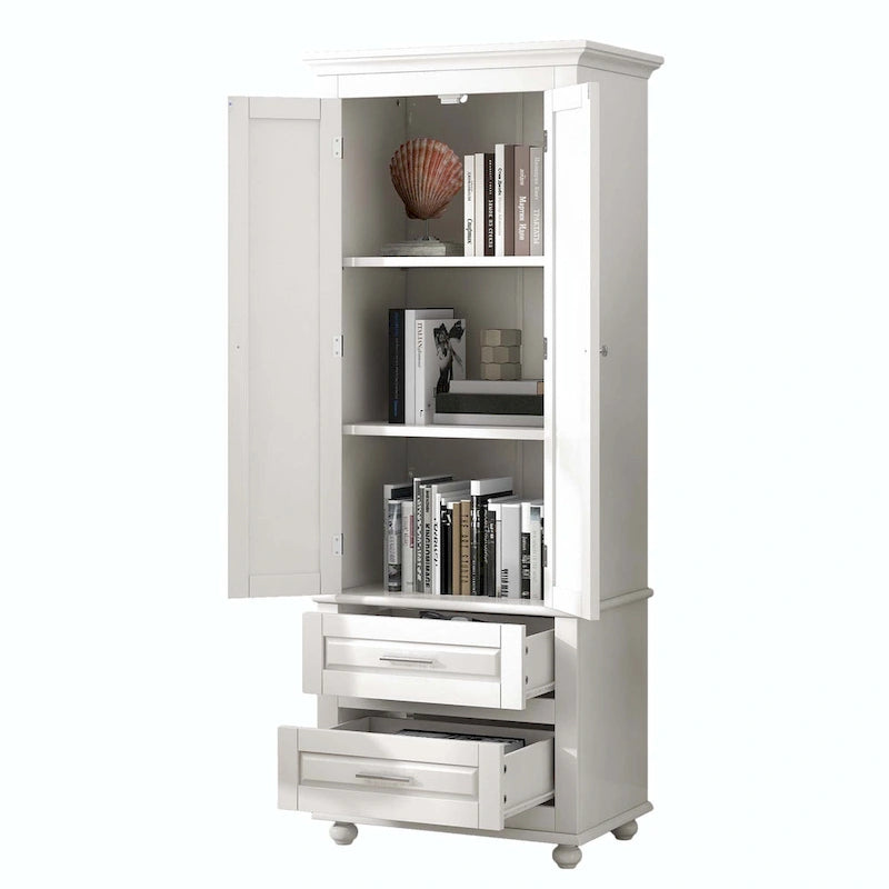 Tall Bathroom Storage Cabinet with 2 Drawers and Adjustable Shelf
