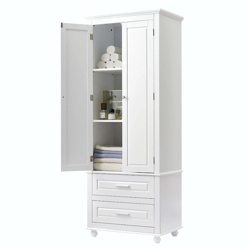 Tall Bathroom Storage Cabinet with 2 Drawers and Adjustable Shelf