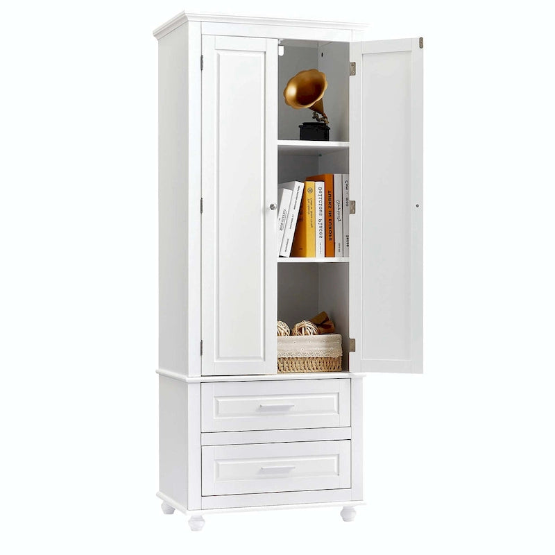 Tall Bathroom Storage Cabinet with 2 Drawers and Adjustable Shelf