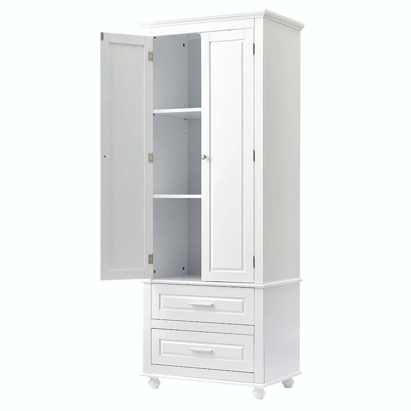 Tall Bathroom Storage Cabinet with 2 Drawers and Adjustable Shelf