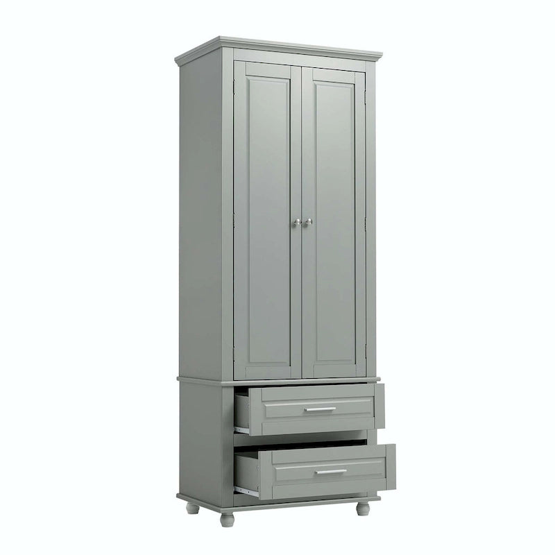 Tall Bathroom Storage Cabinet with 2 Drawers and Adjustable Shelf