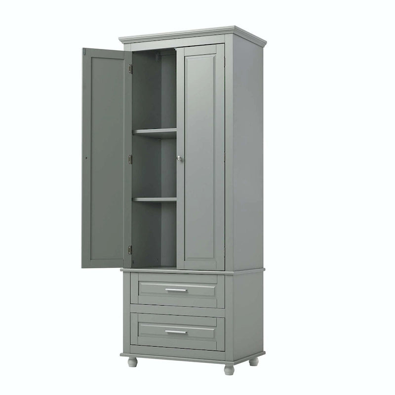 Tall Bathroom Storage Cabinet with 2 Drawers and Adjustable Shelf