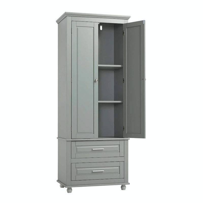 Tall Bathroom Storage Cabinet with 2 Drawers and Adjustable Shelf