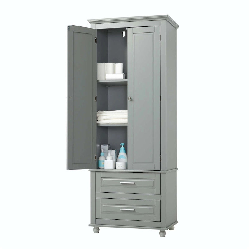 Tall Bathroom Storage Cabinet with 2 Drawers and Adjustable Shelf