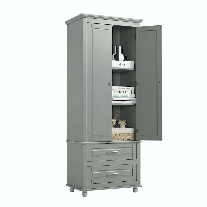 Tall Bathroom Storage Cabinet with 2 Drawers and Adjustable Shelf
