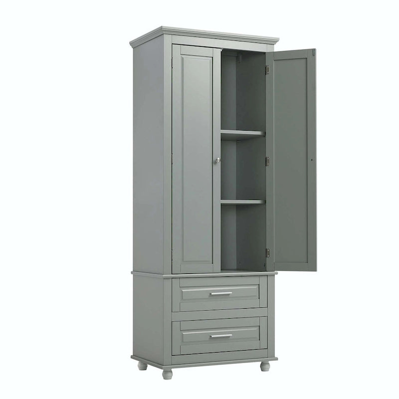 Tall Bathroom Storage Cabinet with 2 Drawers and Adjustable Shelf