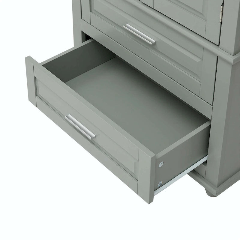 Tall Bathroom Storage Cabinet with 2 Drawers and Adjustable Shelf