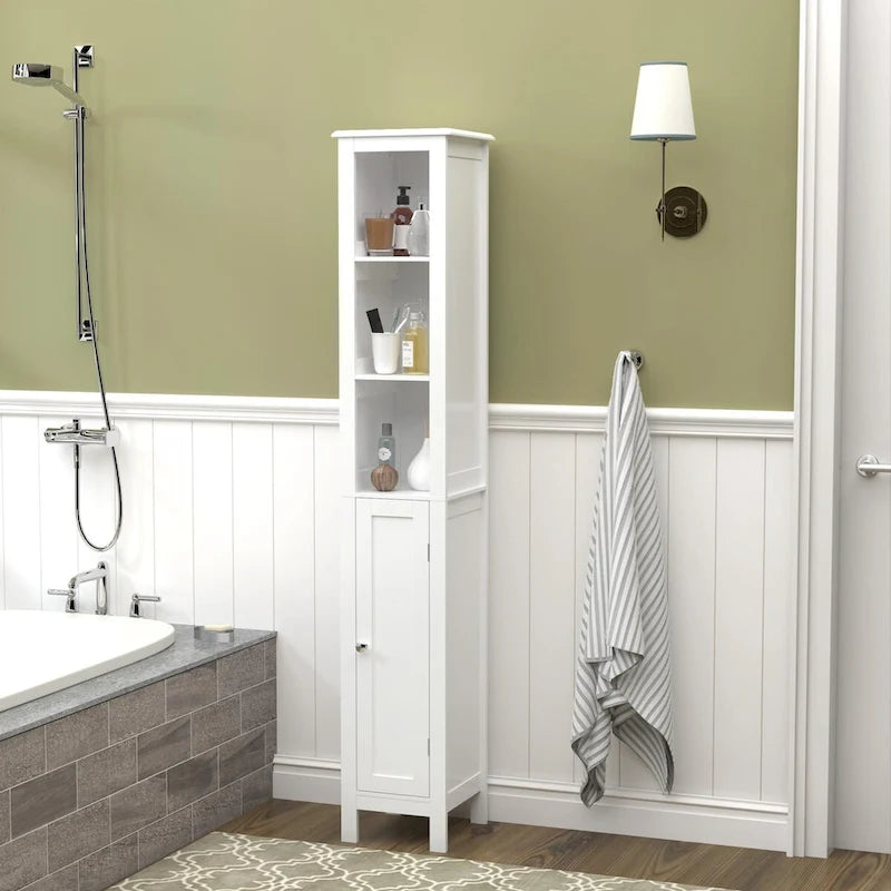 Tall White Bathroom Storage Cabinet with 3 Adjustable Shelves
