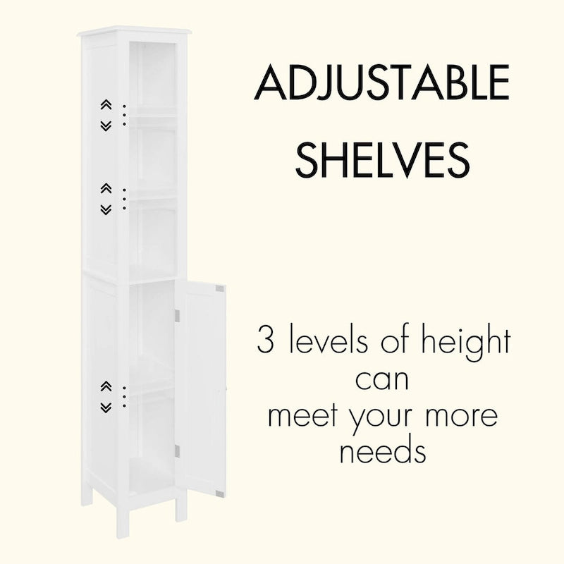 Tall White Bathroom Storage Cabinet with 3 Adjustable Shelves