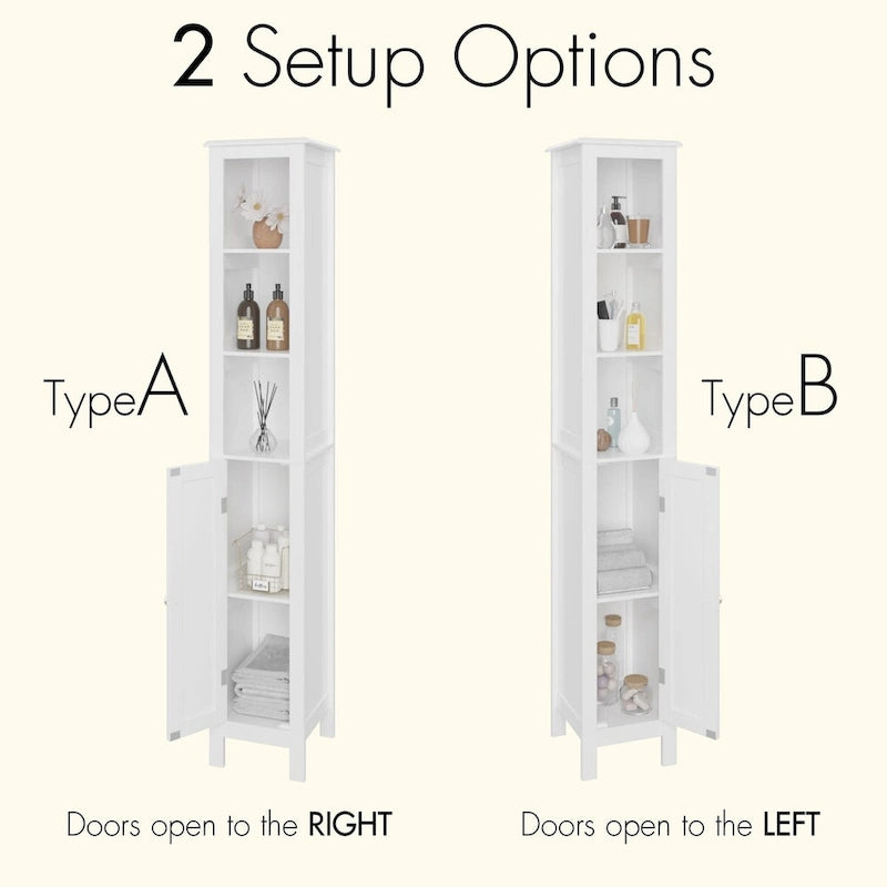 Tall White Bathroom Storage Cabinet with 3 Adjustable Shelves