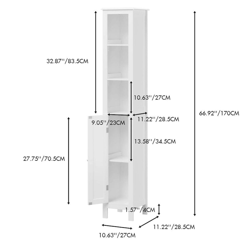Tall White Bathroom Storage Cabinet with 3 Adjustable Shelves