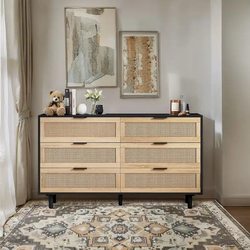 6-Drawer Rattan Storage Cabinet