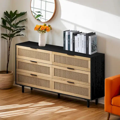 6 Rattan Drawers Storage Cabinet
