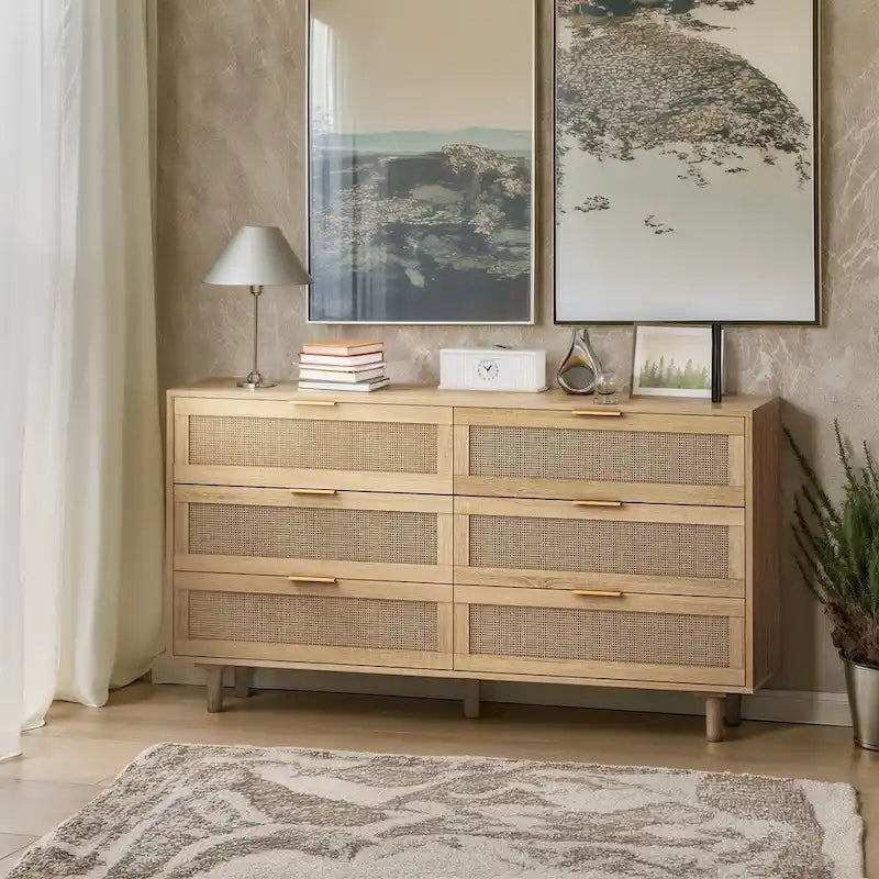 6-Drawer Rattan Storage Cabinet