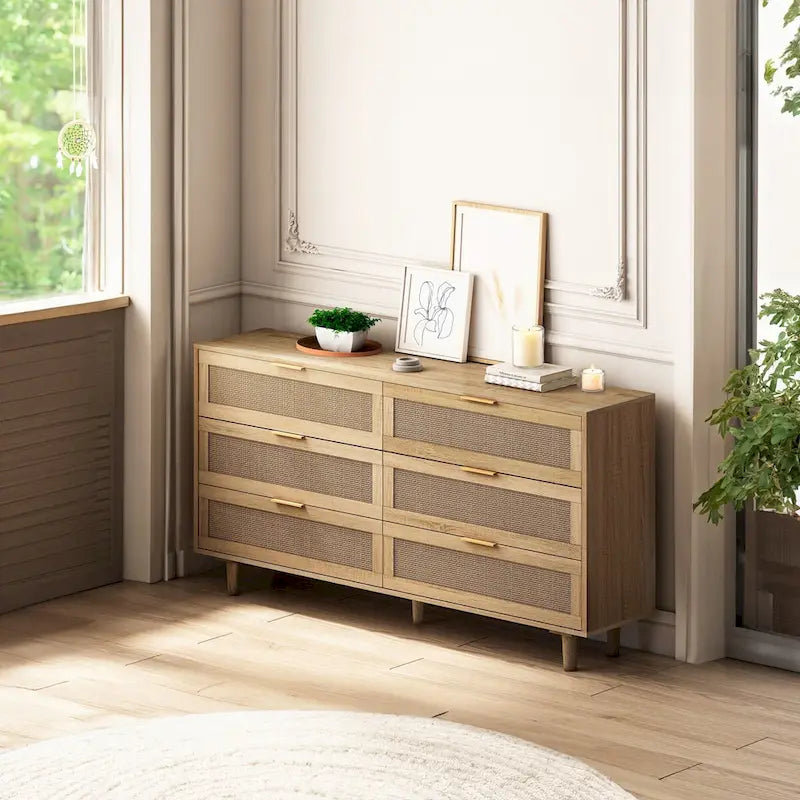 6-Drawer Rattan Storage Cabinet