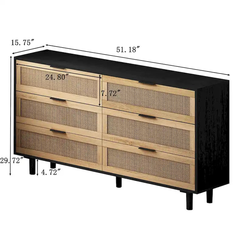 6-Drawer Rattan Storage Cabinet