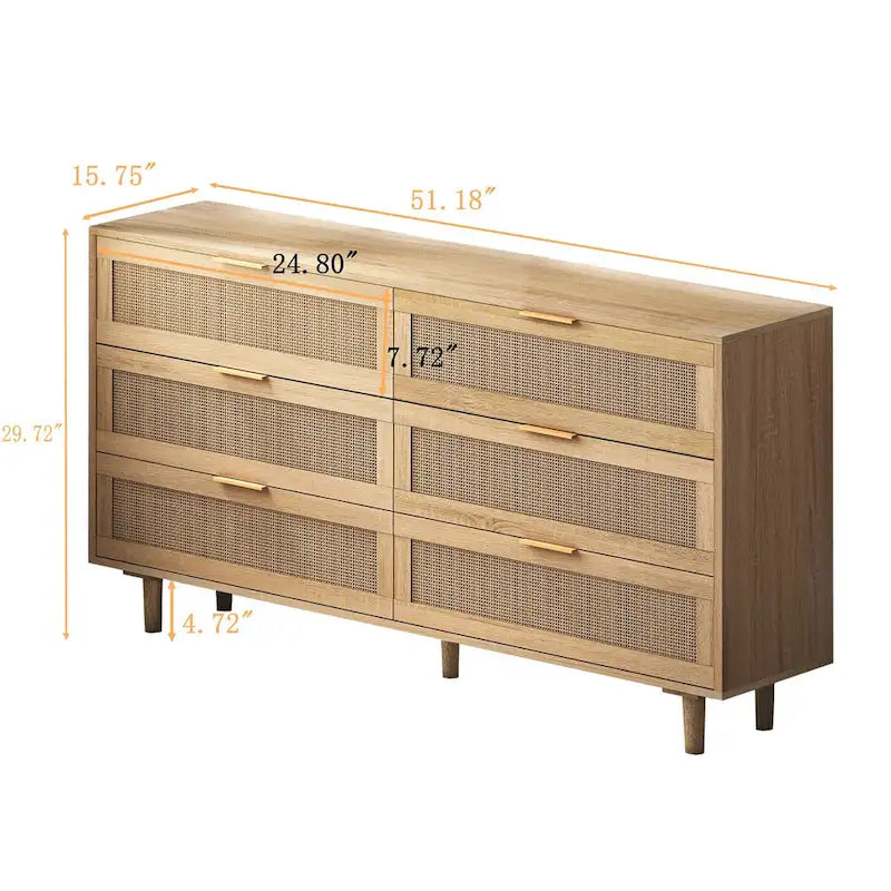 6-Drawer Rattan Storage Cabinet