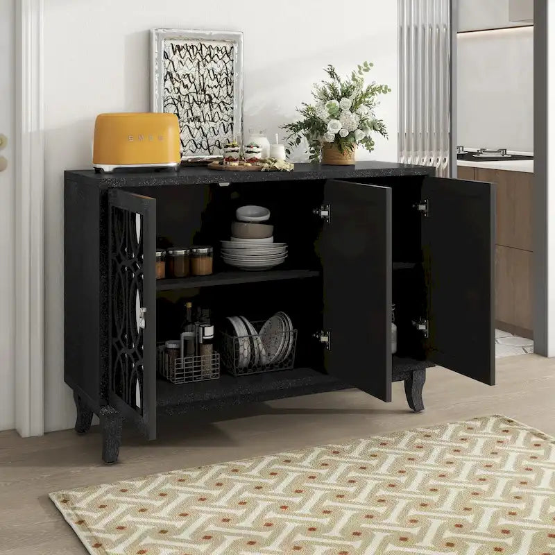 3-Door Mirrored Sideboard with Adjustable Shelves