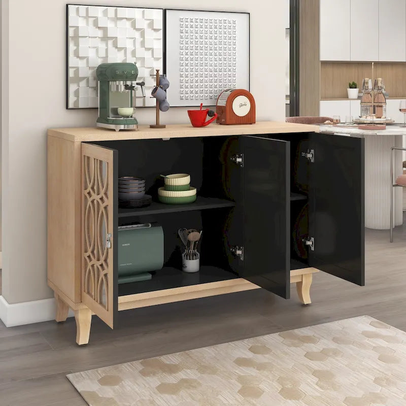 3-Door Mirrored Sideboard with Adjustable Shelves
