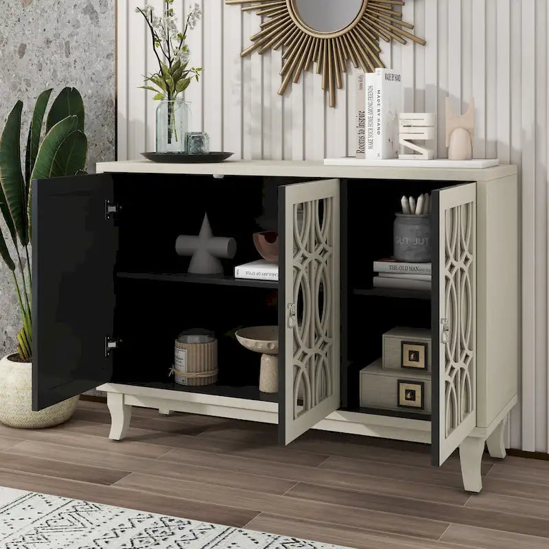 3-Door Sideboard Cabinet with Glass Doors