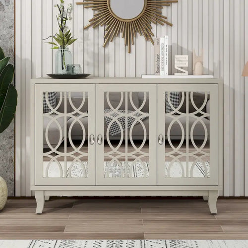 3-Door Mirrored Sideboard with Adjustable Shelves
