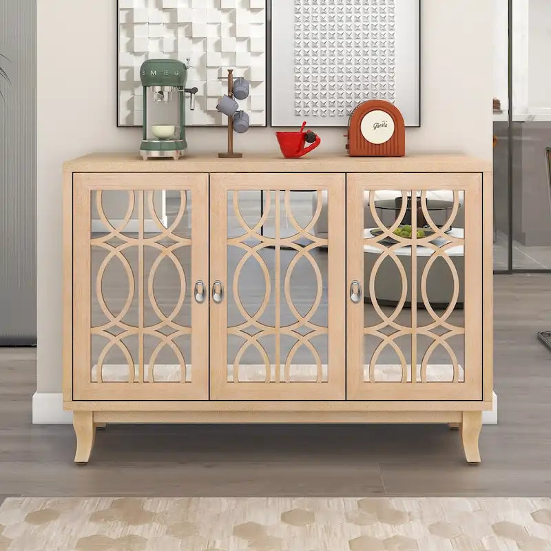 3-Door Mirrored Sideboard with Adjustable Shelves