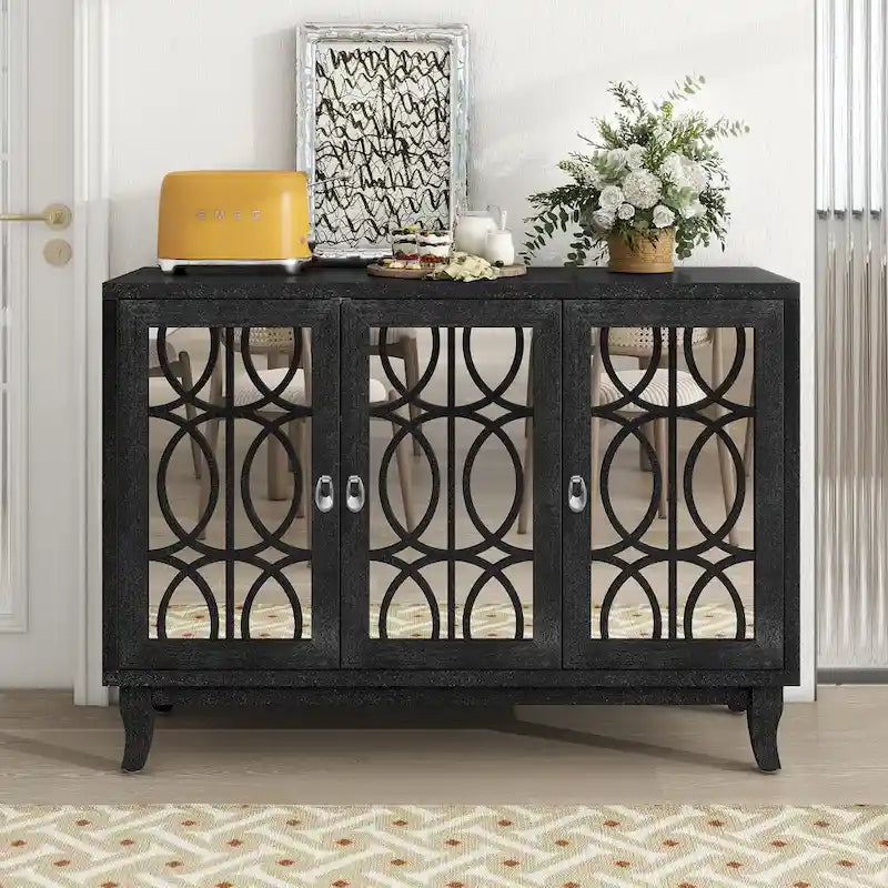 3-Door Mirrored Sideboard with Adjustable Shelves