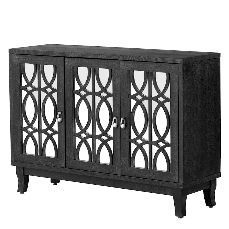 3-Door Mirrored Sideboard with Adjustable Shelves